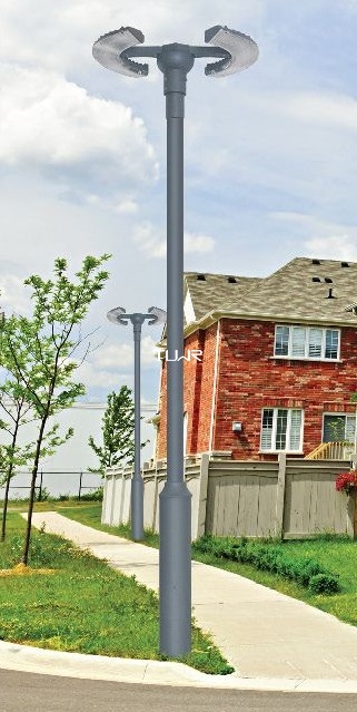灰色圆柱形LED庭院灯 T型双灯头道路景观灯