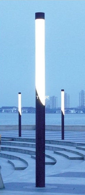 简约黑色圆柱形LED庭院灯 白色灯管景观灯