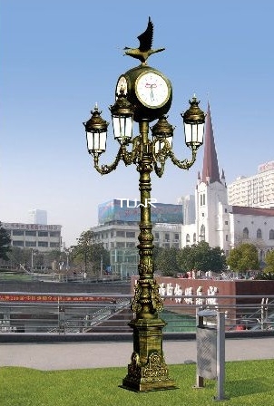 铜色雄鹰钟表造型LED欧式庭院四头灯