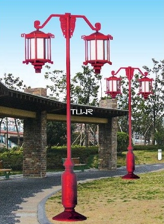 中国红仿古LED庭院灯 白色双灯头景观灯